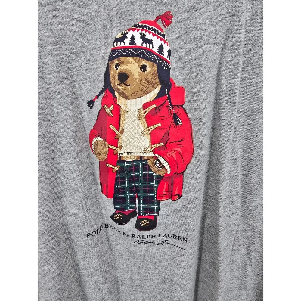 Polo Ralph Lauren Mens Polo Bear‎ Long Sleeve T-Shirt Heather Grey XL